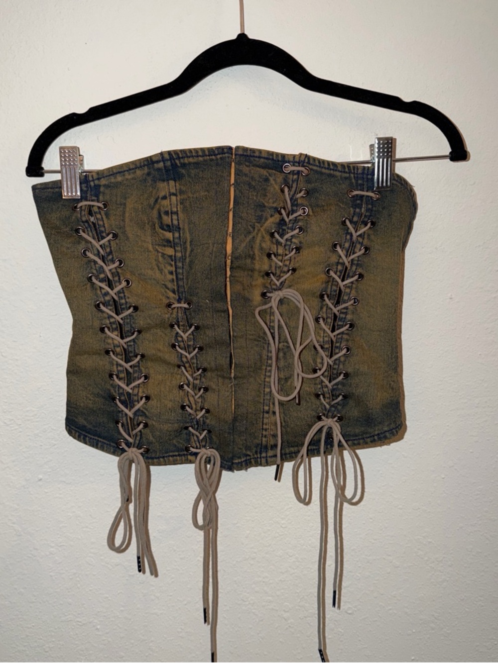 Lace-Up Denim Corset Top